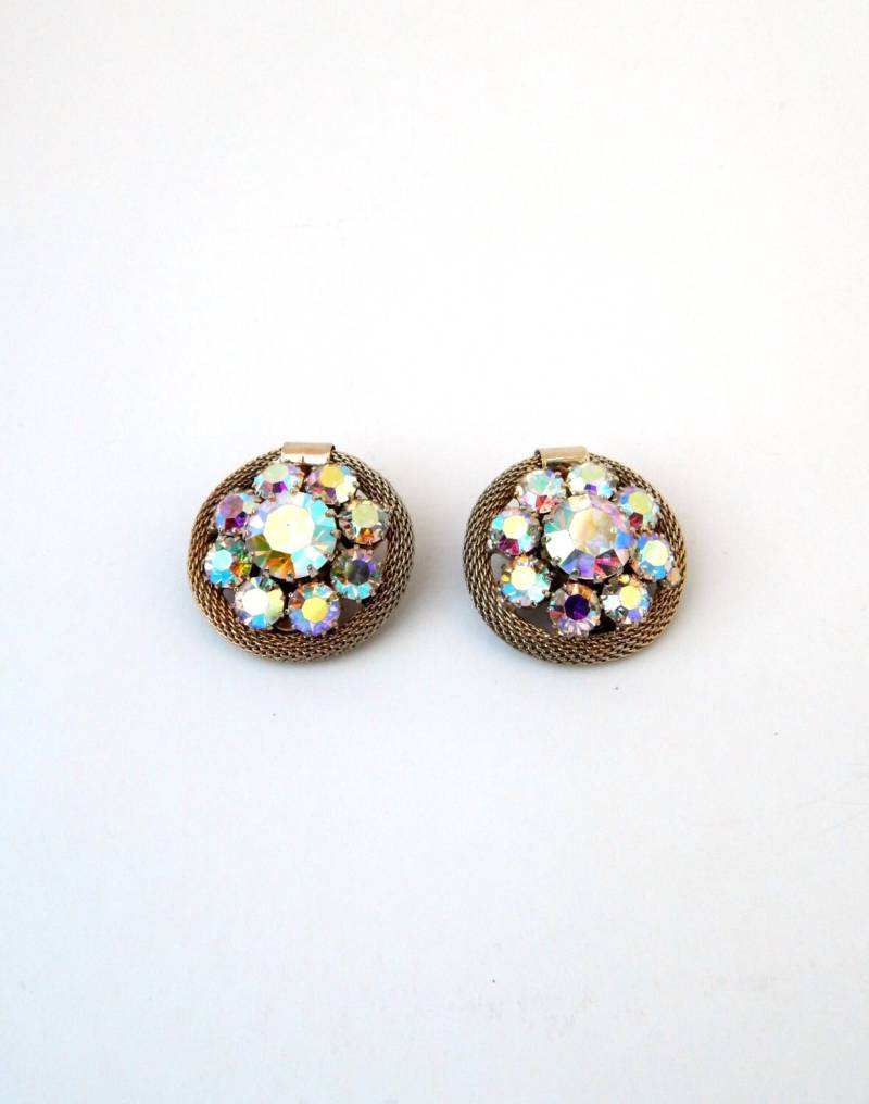 Weiss Strass Ohrclips, Aurora Borealis Ohrclips Signiert Weiss, Mid Century Schmuck Weiss Strass Ohrclips, Aurora Borealis Ohrclips Signiert Weiss, Mid Century Schmuck von HiddenStairwayFinds