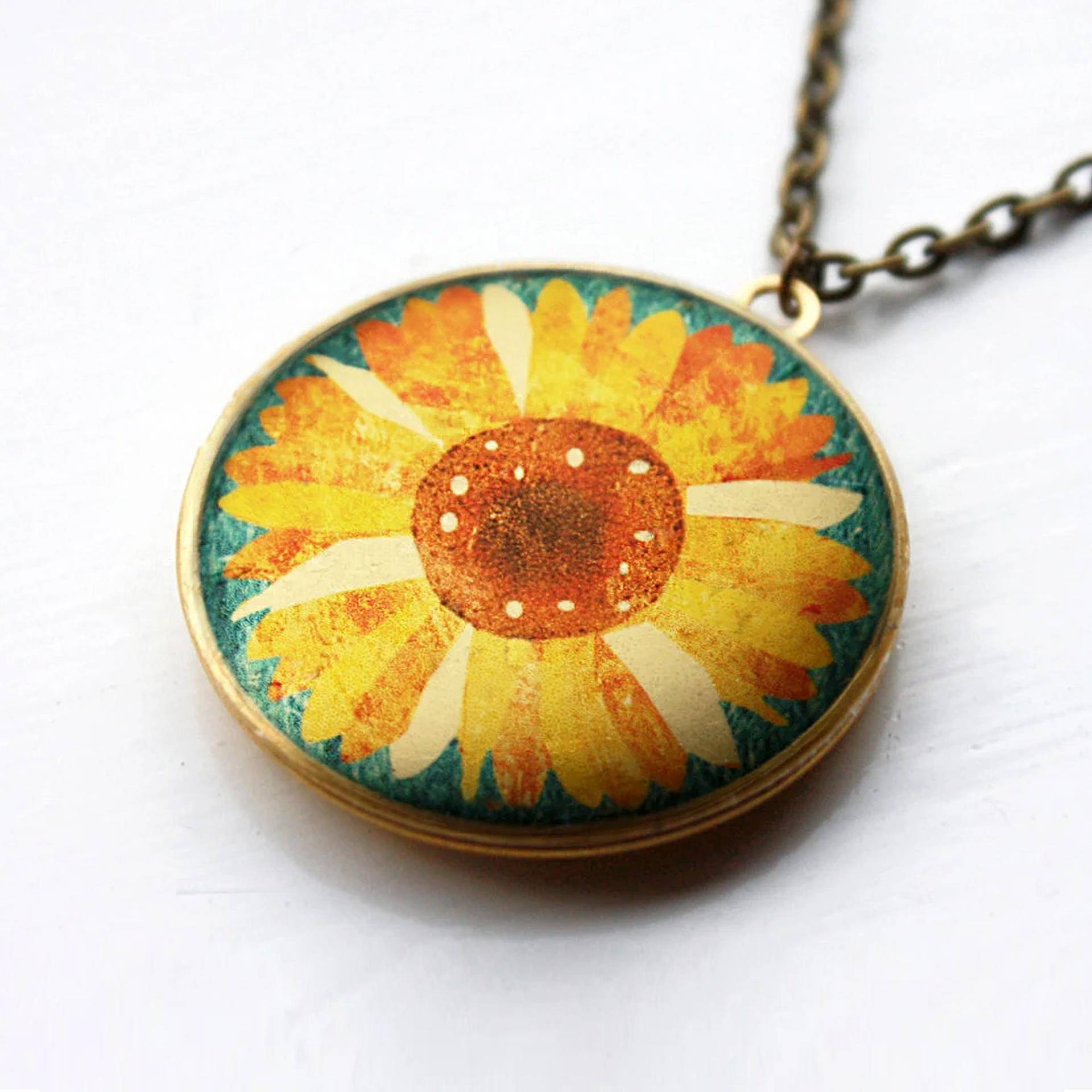 Sonnenblume Medaillon, Muttertag Ostern Anhänger, Sommer Festival Halskette, Brautjungfer Floral Medaillon Sonnenblume Medaillon, Muttertag Ostern Anhänger, Sommer Festival Halskette, Brautjungfer Floral Medaillon von HiddenTales