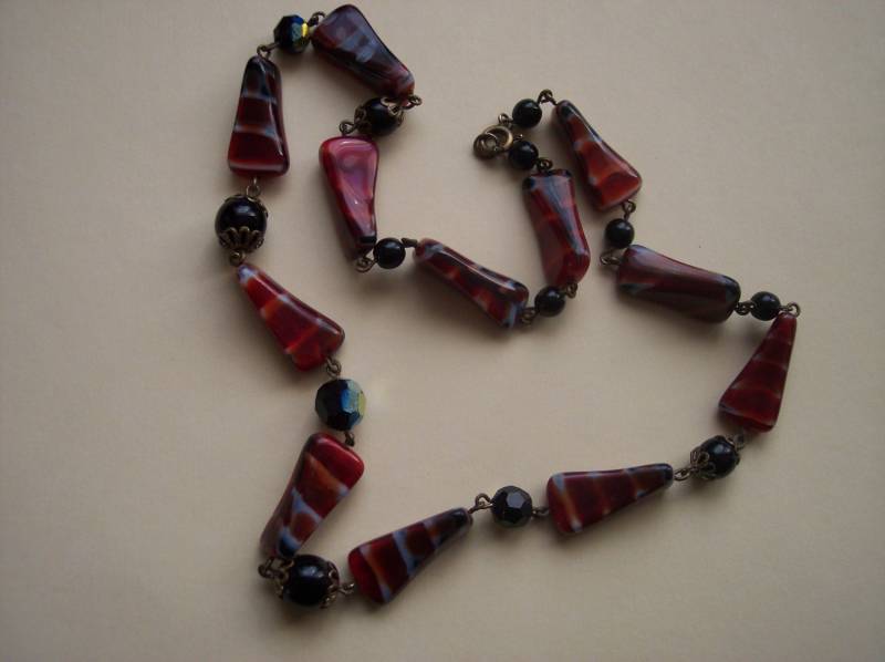 Sale 1950S Vintage Flapper Stil Antike Achat Glas Perlen Halskette von Hiddenbear