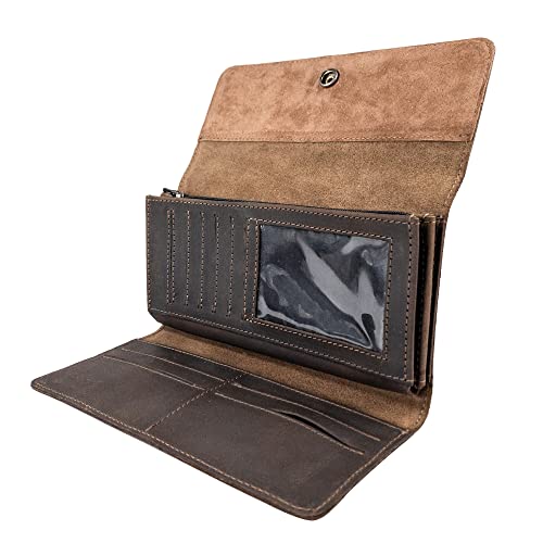 Hide & Drink, Minimalistische dreifach gefaltete Folio-Geldbörse für Damen, handgefertigt aus Vollnarbenleder, Bourbon Brown, Bourbon-Braun, Classic von Hide & Drink