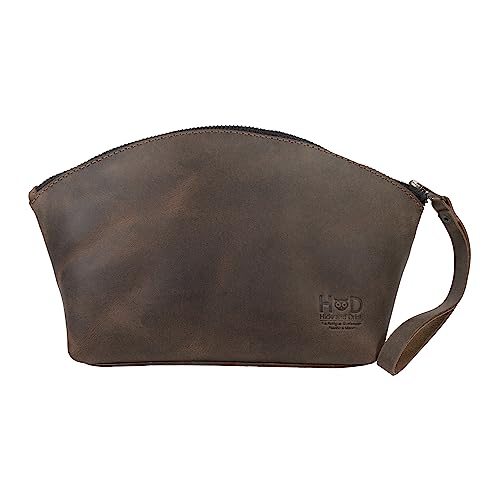 Hide & Drink, Stilvolle Make-up-Tasche mit Handgelenk, Kabel, Handy und Ladegerät, handgefertigt aus Vollnarbenleder, Bourbon Brown, Bourbon-Braun, Classic von Hide & Drink