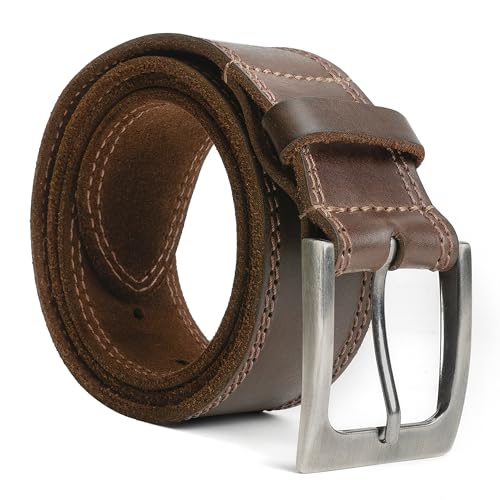 Hide & Drink Men's Two Row Stitch Thick Leather Belt Size 34 Handmade by Bourbon Brown von Hide & Drink