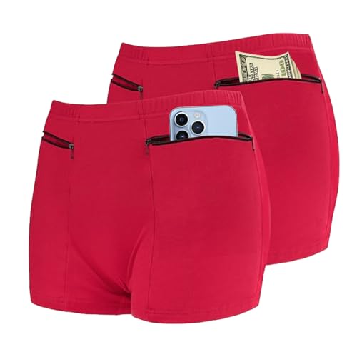 2 Packungen Damen Versteckte Tasche Unterwäsche Slip Secret Hidden Pocket Shorts Secret Pocket Unterwäsche (Rot), rot, Large von HideRacoon