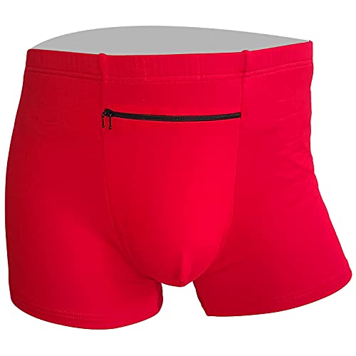 HideRacoon 2 Packungen Herren Boxershorts mit versteckter Tasche, kann Ihre Insulinpumpe halten, Taschendiebstahlsichere Geheimtasche Unterwäsche (rot), rot, Large von HideRacoon