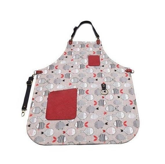 Fisch Print Canvas Schürze Ledertaschen, Verstellbare Träger von HideWorkshop