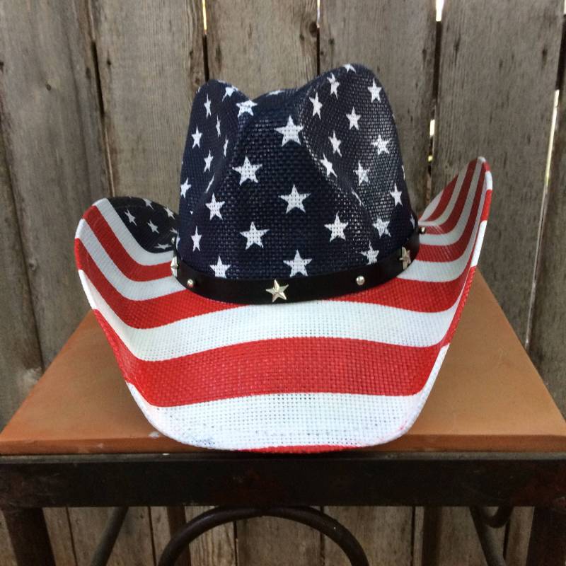 Rot, Weiß Und Blau Stars & Stripes Cowboy-Hut. Monogrammiert Mit Usa Am Hinteren Rand Rot, Weiß Und Blau Stars & Stripes Cowboy-Hut. Monogrammiert Mit Usa Am Hinteren Rand von Hidehideho