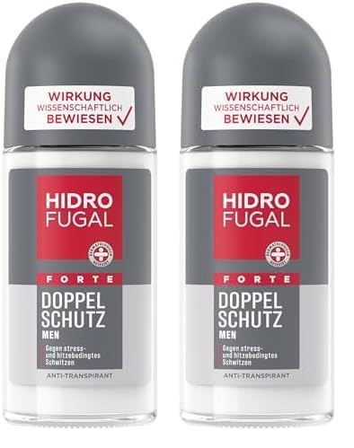 Hidrofugal MEN FORTE DOPPEL SCHUTZ Roll-on, Deo Roller mit starkem Antitranspirant Schutz gegen stress- und hitzebedingtes Schwitzen, Deodorant ohne Ethylalkohol (50 ml) (Packung mit 2) von Hidrofugal