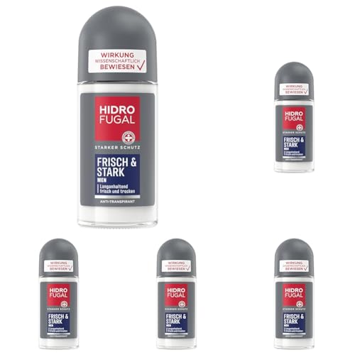 Hidrofugal MEN FRISCH & STARK Roll-on, starker Antitranspirant Schutz mit erfrischendem Duft, langanhaltendes Deo für Männer ohne Ethylalkohol (50 ml) (Packung mit 5) von Hidrofugal