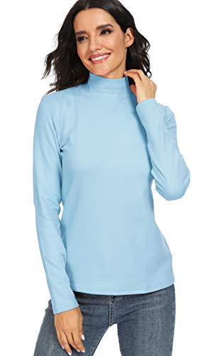 HieasyFit Damen Baumwolle Mock Rollkragen Langarm Basic Thermo Top, hellblau, Klein von HieasyFit