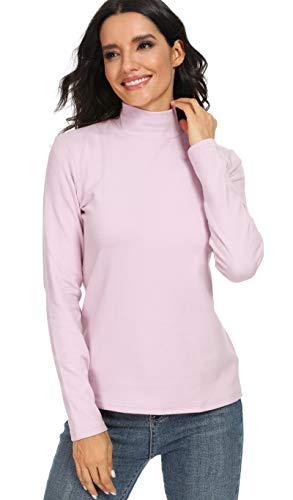 HieasyFit Damen Baumwolle Mock Rollkragen Langarm Basic Thermo Top - Pink - Klein von HieasyFit
