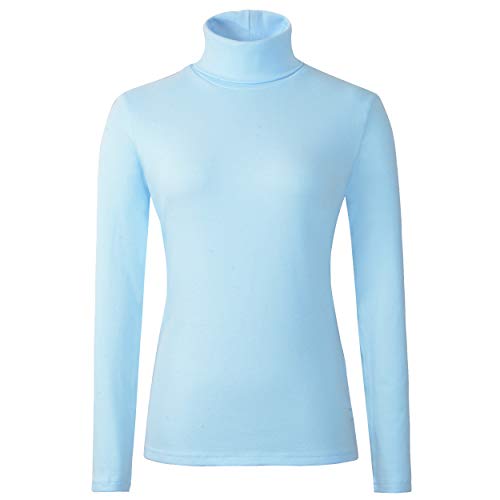 HieasyFit Damen Weiche Baumwolle Rollkragen Oberteil Top Basic Pullover Sweater - Blau - X-Groß von HieasyFit