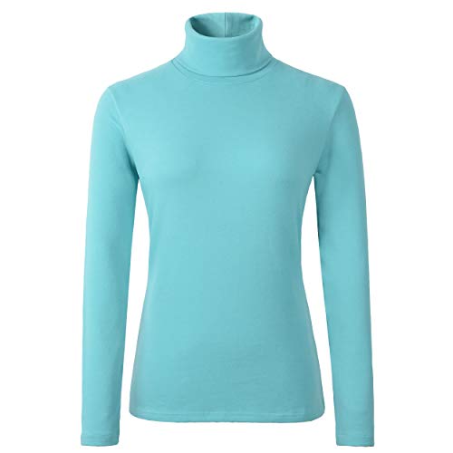 HieasyFit Damen Weiche Baumwolle Rollkragen Top Basic Pullover Sweater, Türkis/Ausflug, einfarbig (Getaway Solids), Groß von HieasyFit