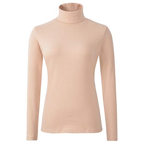 HieasyFit Damen Weiche Baumwolle Rollkragen Top Basic Pullover Sweater - Beige - X-Groß von HieasyFit