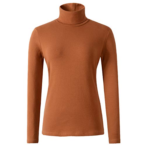HieasyFit Damen Weiche Baumwolle Rollkragen Top Basic Pullover Sweater - Beige - X-Groß von HieasyFit
