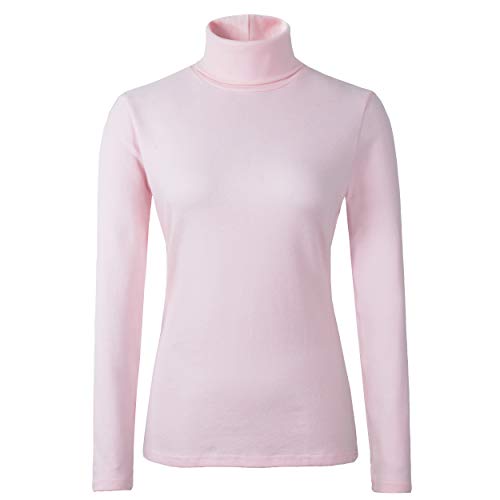 HieasyFit Damen Weiche Baumwolle Rollkragen Top Basic Pullover Sweater - Pink - Mittel von HieasyFit