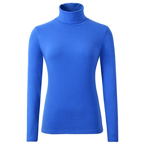 HieasyFit Damen Weicher Baumwolle Rollkragen Top Basic Kapuzenpullover Klein Blau von HieasyFit