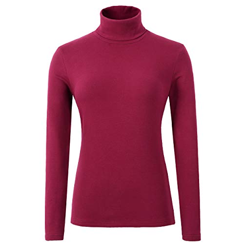 HieasyFit Damen Weicher Baumwolle Rollkragen Top Basic Kapuzenpullover Klein Dunkelrot von HieasyFit