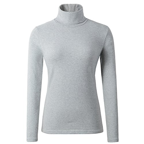 HieasyFit Damen Weicher Baumwolle Rollkragen Top Basic Kapuzenpullover Mittel Hellgrau von HieasyFit