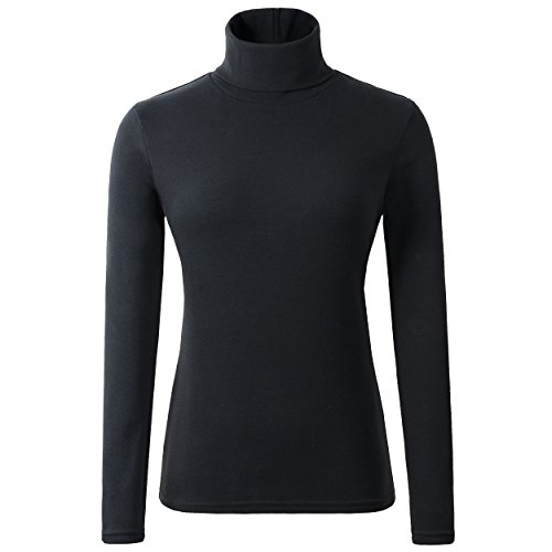 HieasyFit Damen Weicher Baumwolle Rollkragen Top Basic Kapuzenpullover Mittel Schwarz von HieasyFit