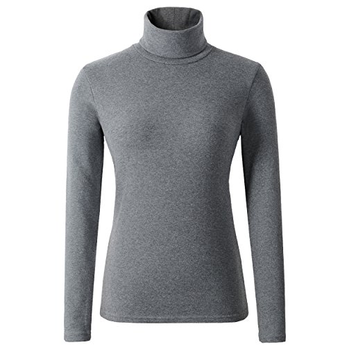 HieasyFit Damen Weicher Baumwolle Rollkragen Top Basic Kapuzenpullover XX-Large Dunkelgrau von HieasyFit