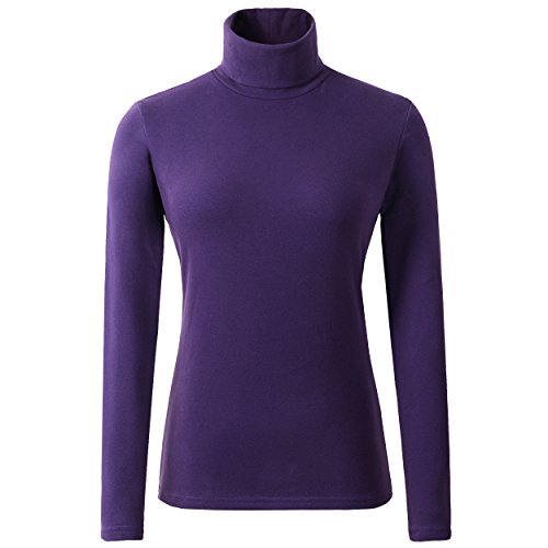 HieasyFit Damen Weicher Baumwolle Rollkragen Top Basic Kapuzenpullover groß Violett von HieasyFit