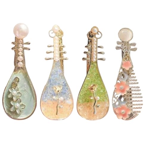 Hiemible Haarspangen Für Damen, Perlenbesetzte Haarschmuck Accessoires In Zupfinstrument Form, 4 Stücke Modische Accessoires Für Alltag Konzert Hochzeit Schule von Hiemible
