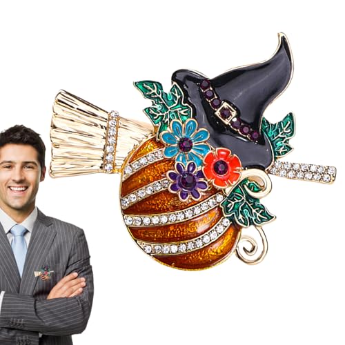 Hiemible Kürbis Anstecknadel,Kürbis Emaille Pin - Halloween-Pin,Thanksgiving-Brosche, Strass-Kürbis-Brosche, Strass-Legierung, schwarzer Zaubererhut von Hiemible