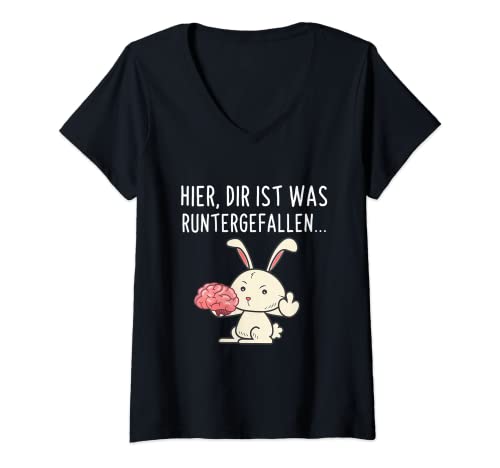 Damen Hier Dir Ist Was Runtergefallen Hase Lustiges Spruch T-Shirt mit V-Ausschnitt Damen Hier Dir Ist Was Runtergefallen Hase Lustiges Spruch T-Shirt mit V-Ausschnitt von Hier Dir Ist Was Runtergefallen Sprüche