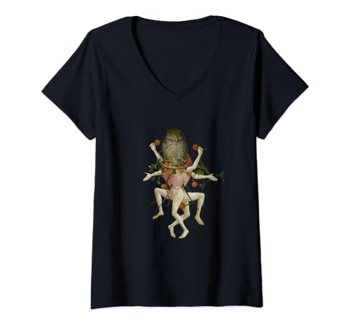 Damen Hieronymus Bosch The Garden of Earthly Delights Eule T-Shirt mit V-Ausschnitt Damen Hieronymus Bosch The Garden of Earthly Delights Eule T-Shirt mit V-Ausschnitt von Hieronymus Bosch The Garden of Earthly Delights