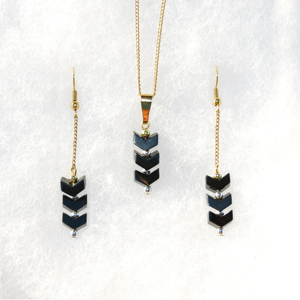 Gold Halskette Und Ohrringe Set, Statement Silber Schwarze Anhänger Passende Gold Halskette Und Ohrringe Set, Statement Silber Schwarze Anhänger Passende von Hieropice