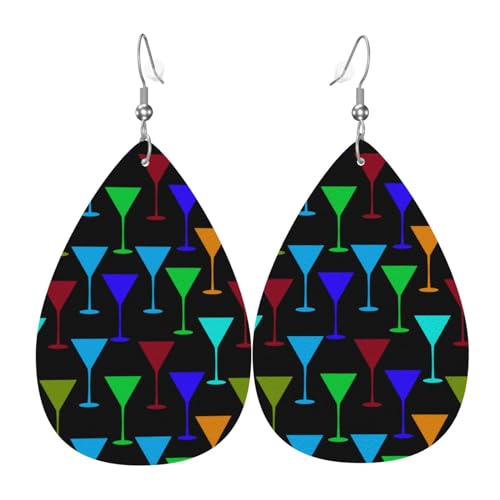 Hieuaoz Bunte Martini-Glas-Leder-Ohrringe für Damen, doppelseitige Ohrringe, leicht, Tropfenform, Modeschmuck, Einheitsgröße, Polyurethan Hieuaoz Bunte Martini-Glas-Leder-Ohrringe für Damen, doppelseitige Ohrringe, leicht, Tropfenform, Modeschmuck, Einheitsgröße, Polyurethan von Hieuaoz
