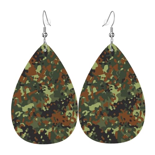 Hieuaoz Leichte Ohrhänger in Tropfenform, klassische deutsche Flectarn-Camouflage-Kunstleder-Ohrringe für Weihnachten, Einheitsgröße, Polyurethan Hieuaoz Leichte Ohrhänger in Tropfenform, klassische deutsche Flectarn-Camouflage-Kunstleder-Ohrringe für Weihnachten, Einheitsgröße, Polyurethan von Hieuaoz