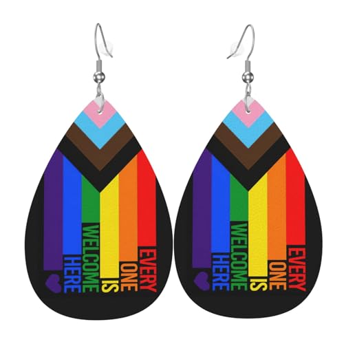 Hieuaoz Progress Pride Flagge Regenbogen Schwul Lesben Transgender Bisexuell Lgbtq Doppelseitige Tropfen Tropfen Leder Ohrringe für Frauen Mädchen Baumeln Dekoration Urlaub Geburtstag Party Geschenk, von Hieuaoz