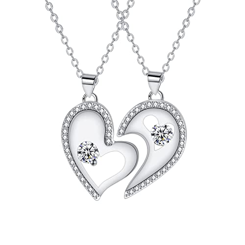 Hifeeled 2 Stücke Herz Kette Sterling Silber 925 Damen Puzzle Anhänger Halskette Original Freundschaft Halskette für Schwester Freunde Frauen Mutter und Tochter Schmuck Geschenk von Hifeeled