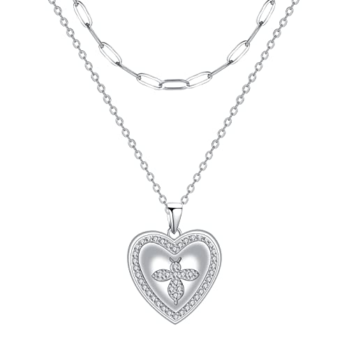 Hifeeled Biene Anhänger Kette Sterling Silber 925 Damen Herz Halskette mit Doppelte Ketten Hypoallergen |45cm+5| Original für Frauen Schmuck Geschenk von Hifeeled