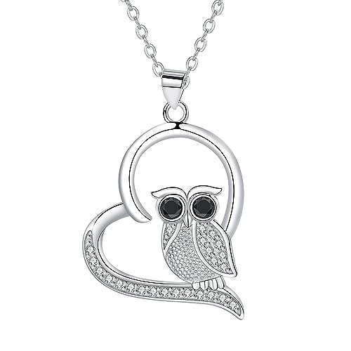 Hifeeled Eule Kette Damen Sterling Silber 925 Halskette Herz Anhänger mit Eule Original für Frauen Schmuck Geschenk von Hifeeled