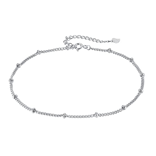 Hifeeled Fußkettchen Silber 925 Damen Kette mit Kugelperlen Fusskettchen Sommer Barfuß Strand Fußketten Verstellbar |22cm+4| von Hifeeled