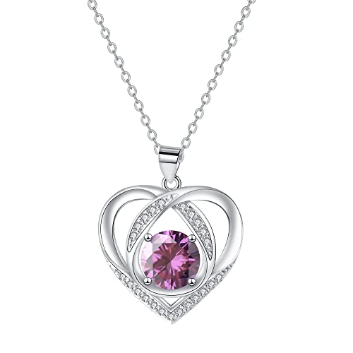 Hifeeled Herz Kette Damen Halskette Silber 925 Herz Anhänger mit Violett Zirkonia |45cm+5| Hypoallergen Verstellbar Ketten für Frauen Schmuck Geschenk für Geburtstagsgeschenke von Hifeeled