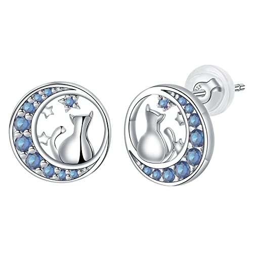 Hifeeled Katze Ohrringe Damen 925 Sterling Silber Mond Ohrstecker für Frauen Original Schmuck Geschenk Mädchen Damen von Hifeeled