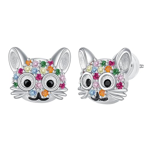 Hifeeled Katze Ohrringe Damen 925 Sterling Silber Tier Ohrstecker für Frauen Original Schmuck Geschenk Mutter Ehefrau Tochter von Hifeeled