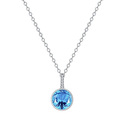 Hifeeled Kette Damen Basic Solitär Halskette 925 Sterling Silber mit Blau Zirkonia Anhänger für Frauen Schmuck Geschenk |45cm+5| Hypoallergen Verstellbar Ketten,4 Farben Optionen von Hifeeled