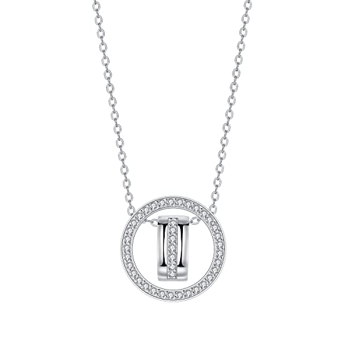 Hifeeled Kette Damen Kreis Halskette 925 Sterling Silber Runde Anhänger mit Zirkonia für Frauen Schmuck Geschenk |45cm+5| Hypoallergen Verstellbar Ketten von Hifeeled