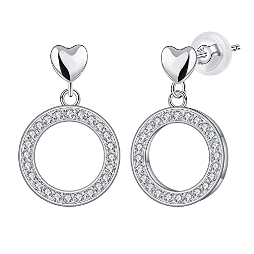 Hifeeled Kreis Ohrringe 925 Sterling Silber Damen Herz Ohrstecker mit Zirkonia für Frauen Original Schmuck Geschenk von Hifeeled