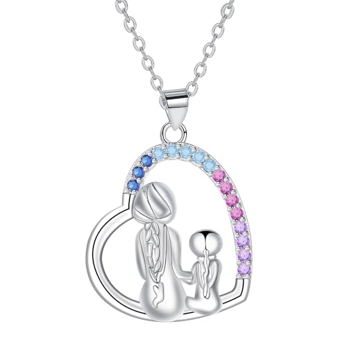 Hifeeled Mutter Tochter Kette Damen 925 Sterling Silber Mama Halskette Herz Anhänger Original Frauen Schmuck Weihnachten Geschenke für Mutter Ehefrau von Hifeeled