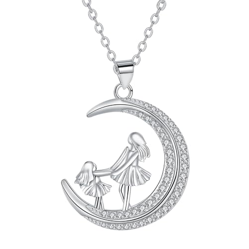 Hifeeled Mutter Tochter Kette Damen 925 Sterling Silber Mond Halskette Mama Anhänger Original für Frauen Mutter Ehefrau Schmuck Geschenke Hifeeled Mutter Tochter Kette Damen 925 Sterling Silber Mond Halskette Mama Anhänger Original für Frauen Mutter Ehefrau Schmuck Geschenke von Hifeeled