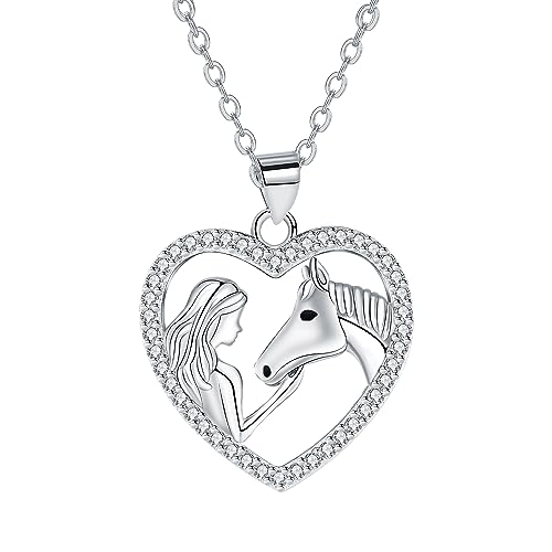 Hifeeled Pferd und Mädchen Kette Damen 925 Sterling Silber Halskette Pferd Original Frauen Schmuck Weihnachten Geschenke für Mutter Ehefrau Tochter von Hifeeled