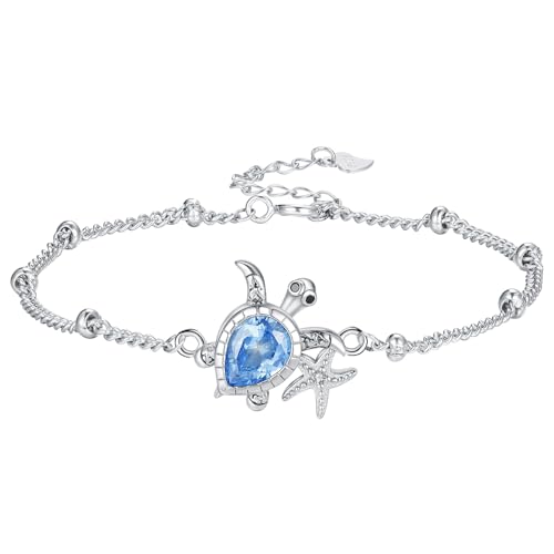 Hifeeled Schildkröte Armband Damen 925 Sterling Silber Meeresschildkröte für Frauen Original Schmuck Geschenk Mutter Ehefrau Tochter Verstellbarer [16+4cm] von Hifeeled