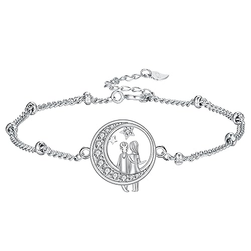 Hifeeled Schwester Armband Damen 925 Sterling Silber Mond Anhänger Freundschaft Armbänder für Schwester Freunde Mutter Ehefrau Frauen Original Schmuck Geschenk. Verstellbarer [16+4cm] von Hifeeled