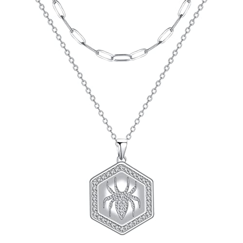 Hifeeled Spinne Anhänger Kette Sterling Silber 925 Damen Halskette mit Doppelte Ketten Hypoallergen |45cm+5| Original für Frauen Schmuck Geschenk von Hifeeled