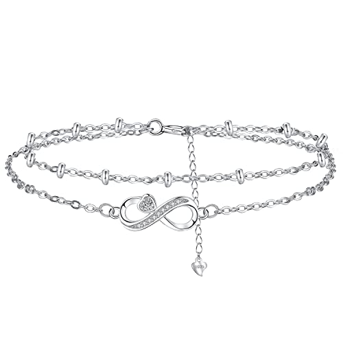 Hifeeled Unendlichkeit Armband Damen 925 Sterling Silber Romantisch Armbänder Doppelkette mit Kugelperlen für Frauen Original Schmuck Geschenk Mutter Ehefrau Freundin Verstellbarer [16+4cm] von Hifeeled